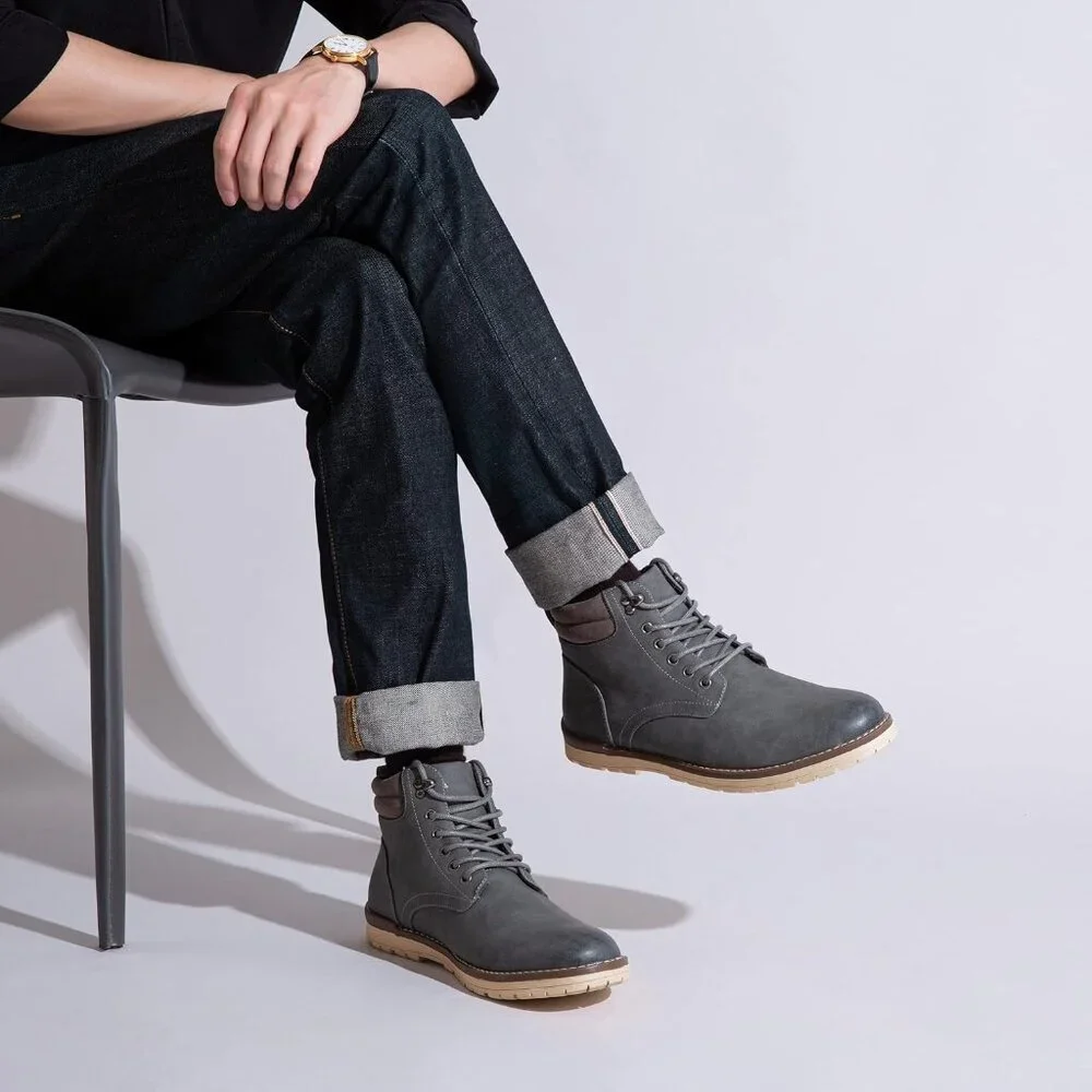 〽️Men's Chukka Hiking Boots Grey Comfortable Waterproof Casual Lace Up Shoes
